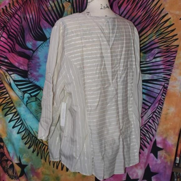 Chico's Size 3 Peasant Top Blouse XL Striped Neutral Hippie Airy Summer - Picture 3 of 3